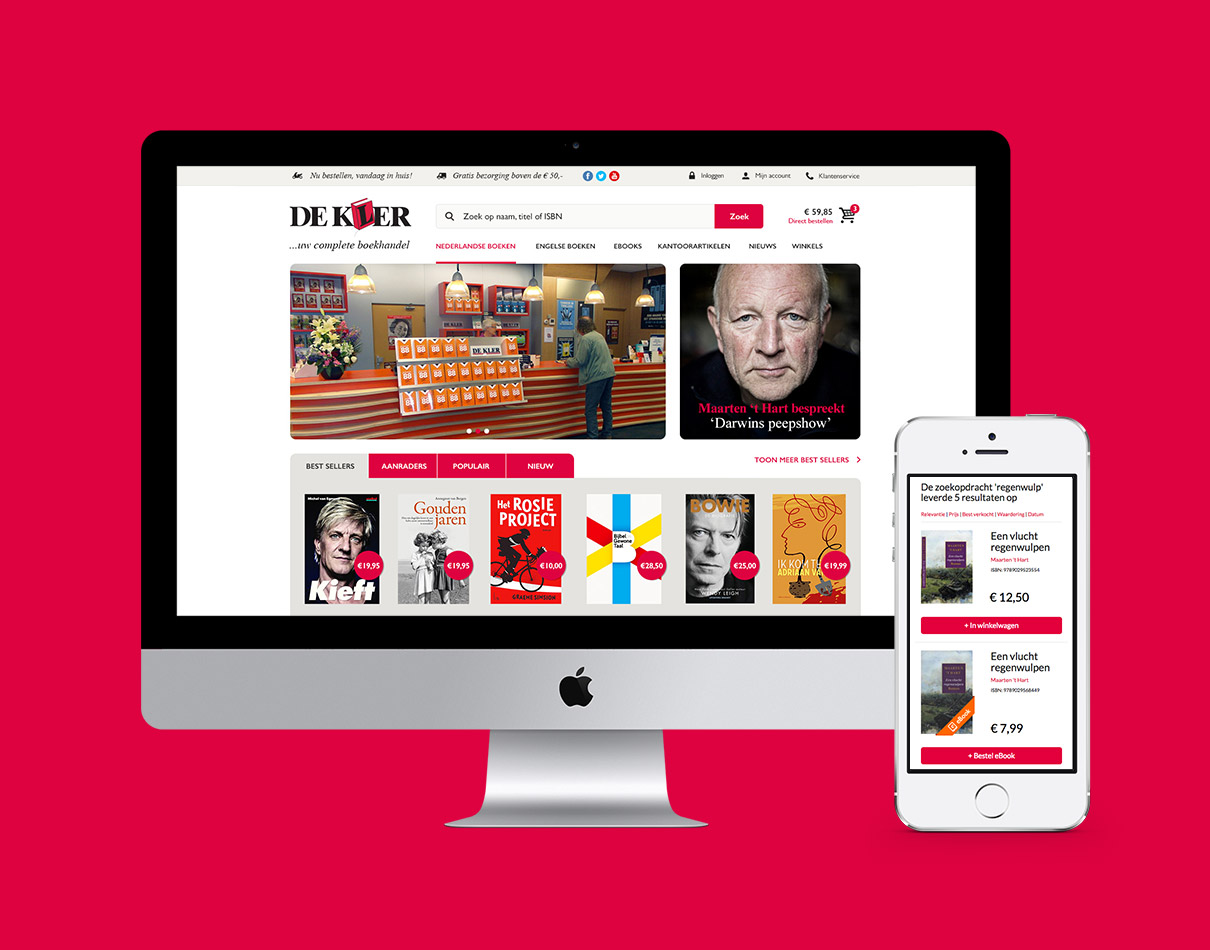Boekhandel De Kler - design op iMac en iPhone